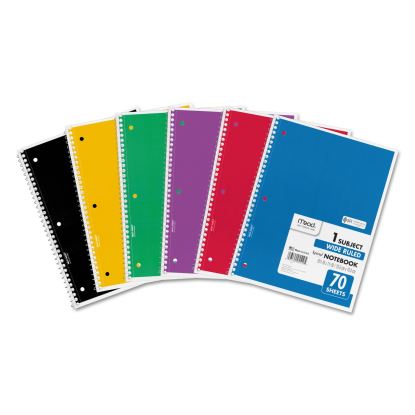 Spiral Notebook, 1 Subject, Wide/Legal Rule, Assorted Covers, 10.5 x 8, 70 Sheets, 6/Pack1