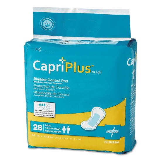 Capri Plus Bladder Control Pads, Extra Plus, 6.5" x 13.5", 28/Pack, 6/Carton1