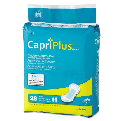 Capri Plus Bladder Control Pads, Ultra Plus, 8" x 17", 28/Pack, 6/Carton1