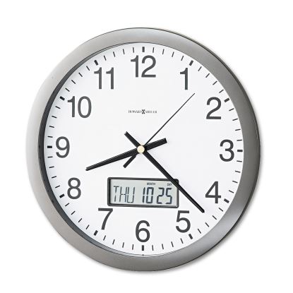Chronicle Wall Clock with LCD Inset, 14" Overall Diameter, Gray Case, 2 AA (sold separately)1