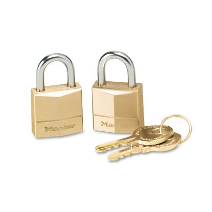 Three-Pin Brass Tumbler Locks, 3/4" Wide, 2 Locks and 2 Keys, 2/Pack1