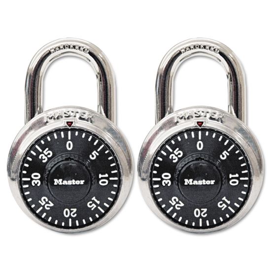 Combination Lock, Stainless Steel, 1 7/8" Wide, Black Dial, 2/Pack1