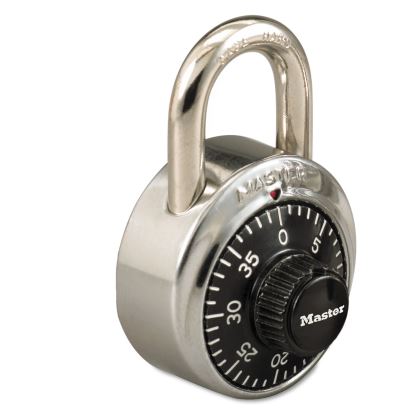Combination Stainless Steel Padlock w/Key Cylinder, 1 7/8" Wide, Black/Silver1