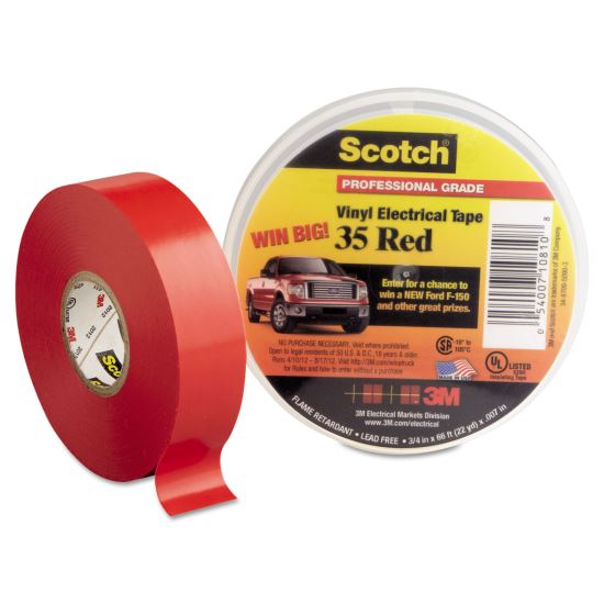 Scotch 35 Vinyl Electrical Color Coding Tape, 3" Core, 0.75" x 66 ft, Red1