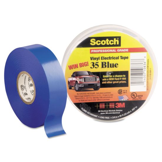 Scotch 35 Vinyl Electrical Color Coding Tape, 3" Core, 0.75" x 66 ft, Blue1