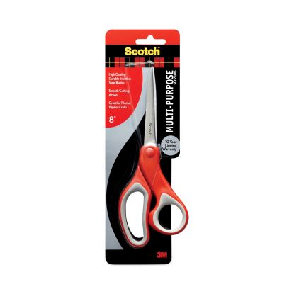 Multi-Purpose Scissors, 8" Long, 3.38" Cut Length, Gray/Red Straight Handle1