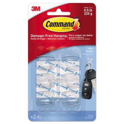 Clear Hooks and Strips, Plastic, Mini, 6 Hooks and 8 Strips/Pack1