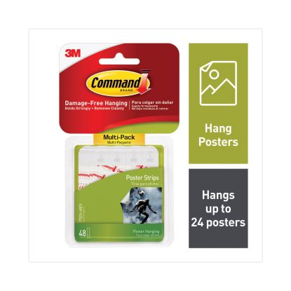 Poster Strips Value Pack, Removable, Holds Up to 1 lb, 0.63 x 1.75, White, 48/Pack1