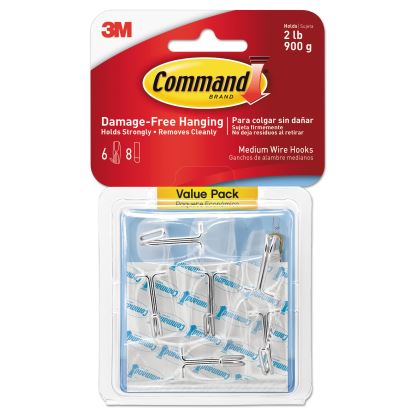 Clear Hooks and Strips, Plastic, Medium, 6 Hooks and 8 Strips/Pack1