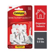 General Purpose Wire Hooks Multi-Pack, Small, 0.5 lb Cap, White, 9 Hooks and 12 Strips/Pack1