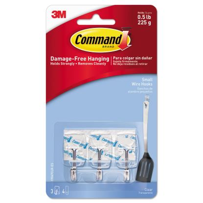 Clear Hooks and Strips, Plastic/Wire, Small, 3 Hooks and 4 Strips/Pack1