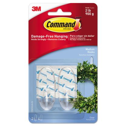 Clear Hooks and Strips, Plastic, Medium, 2 Hooks and 4 Strips/Pack1