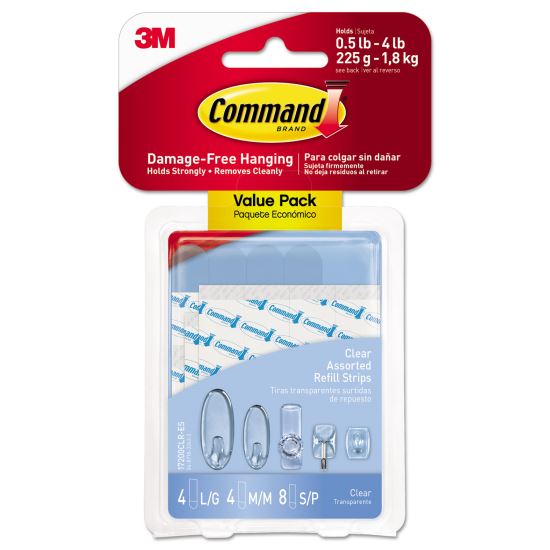 Assorted Refill Strips, Removable, (8) Small 0.75 x 1.75, (4) Medium 0.75 x 2.75, (4) Large 0.75 x 3.75, Clear, 16/Pack1