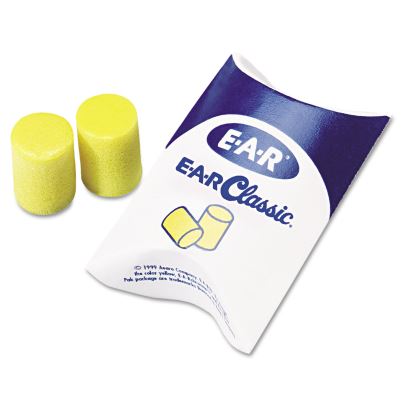 E-A-R Classic Earplugs, Pillow Paks, Uncorded, PVC Foam, Yellow, 200 Pairs1