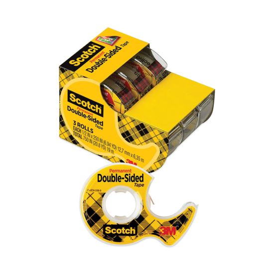 Double-Sided Permanent Tape in Handheld Dispenser, 1" Core, 0.5" x 20.83 ft, Clear, 3/Pack1