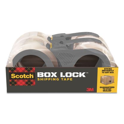 Box Lock Shipping Packaging Tape with Dispenser, 3" Core, 1.88" x 54.6 yds, Clear, 4/Pack1