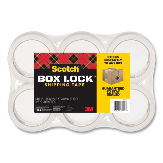 Box Lock Shipping Packaging Tape, 3" Core, 1.88" x 54.6 yds, Clear, 6/Pack1