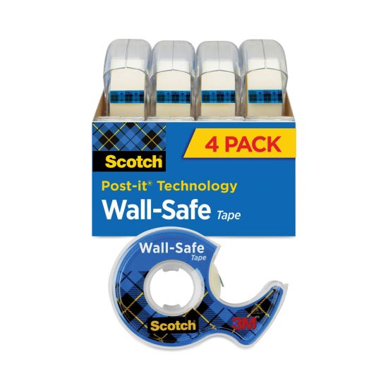 Wall-Safe Tape with Dispenser, 1" Core, 0.75" x 54.17 ft, Clear, 4/Pack1