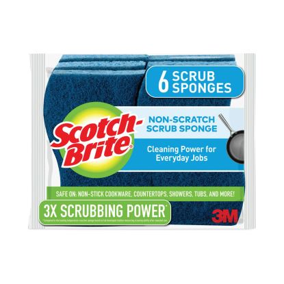 Non-Scratch Multi-Purpose Scrub Sponge, 4.4 x 2.6, 0.8" Thick, Blue, 6/Pack1