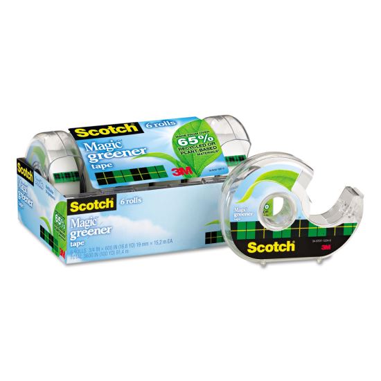 Magic Greener Tape with Dispenser, 1" Core, 0.75" x 50 ft, Clear, 6/Pack1