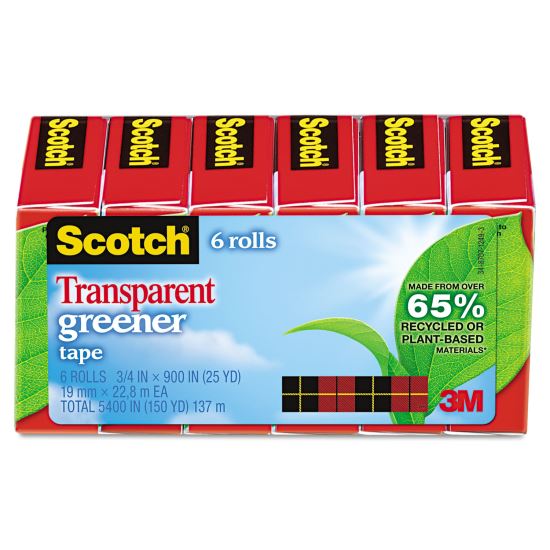 Transparent Greener Tape, 1" Core, 0.75" x 75 ft, Transparent, 6/Pack1