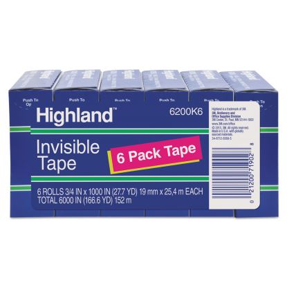 Invisible Permanent Mending Tape, 1" Core, 0.75" x 83.33 ft, Clear, 6/Pack1
