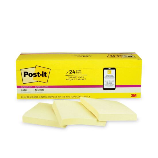 Pads in Canary Yellow, Cabinet Pack, 3" x 3", 90 Sheets/Pad, 24 Pads/Pack1