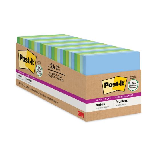 Recycled Notes in Oasis Collection Colors, Cabinet Pack, 3" x 3", 70 Sheets/Pad, 24 Pads/Pack1