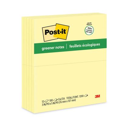 Original Recycled Note Pads, 3" x 5", Canary Yellow, 100 Sheets/Pad, 12 Pads/Pack1
