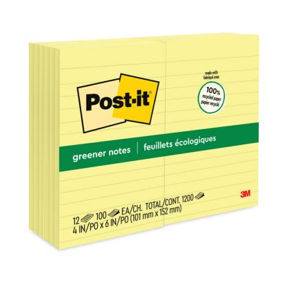 Original Recycled Note Pads, Note Ruled, 4" x 6", Canary Yellow, 100 Sheets/Pad, 12 Pads/Pack1