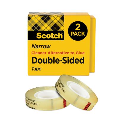 Double-Sided Tape, 3" Core, 0.5" x 36 yds, Clear, 2/Pack1