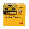 Double-Sided Tape, 3" Core, 0.5" x 36 yds, Clear, 2/Pack2