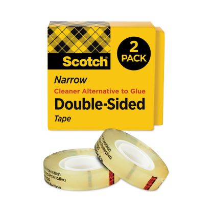 Double-Sided Tape, 1" Core, 0.5" x 75 ft, Clear, 2/Pack1