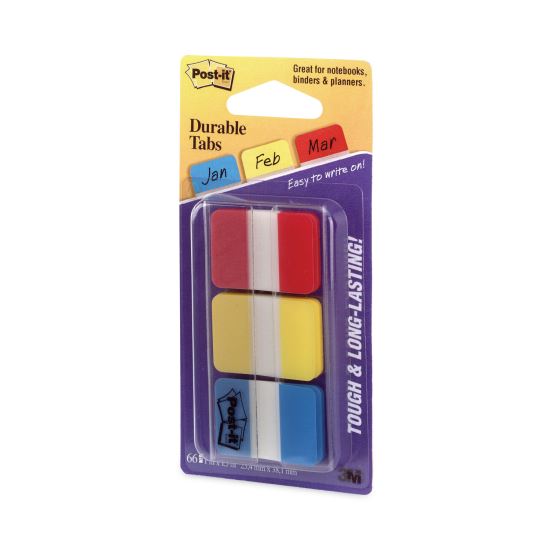 1" Plain Solid Color Tabs, 1/5-Cut, Assorted Primary Colors, 1" Wide, 66/Pack1