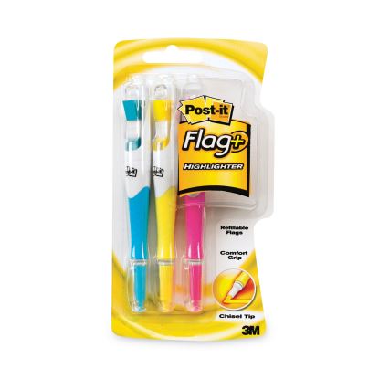 Flag+ Highlighter, Assorted Ink/Flag Colors, Chisel Tip, Assorted Barrel Colors, 3/Pack1