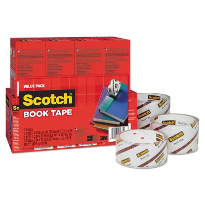 Book Tape Value Pack, 3" Core, (2) 1.5" x 15 yds, (4) 2" x 15 yds, (2) 3" x 15 yds, Clear, 8/Pack1