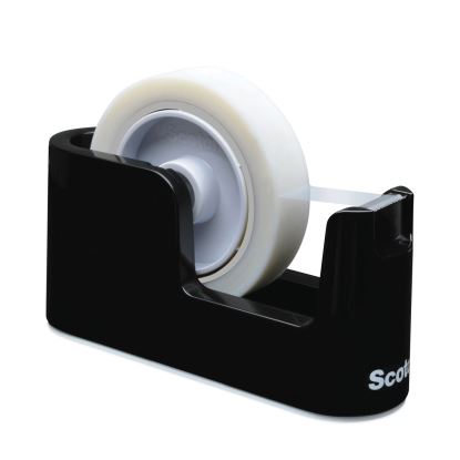 Heavy Duty Weighted Desktop Tape Dispenser with One Roll of Tape, 1" and 3" Cores, ABS, Black1