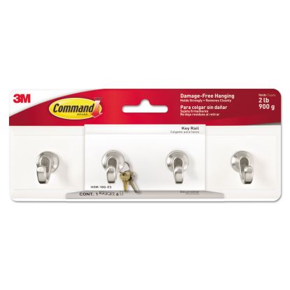 Decorative Key Rail, Plastic, Quartz/Silver, 8 x 1.5 x 2.13, 4 Hooks/Pack1