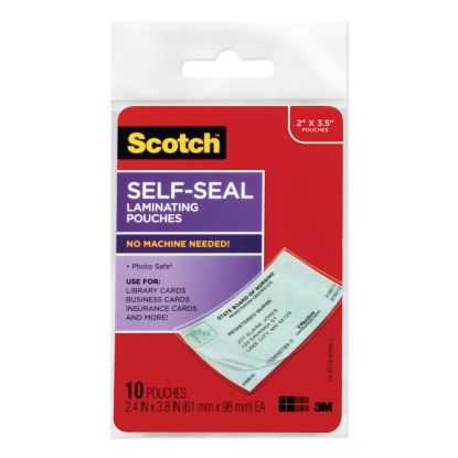 Self-Sealing Laminating Pouches, 9 mil, 3.8" x 2.4", Gloss Clear, 10/Pack1