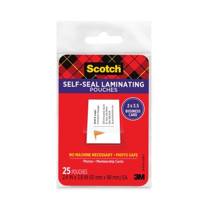 Self-Sealing Laminating Pouches, 9.5 mil, 3.88" x 2.44", Gloss Clear, 25/Pack1