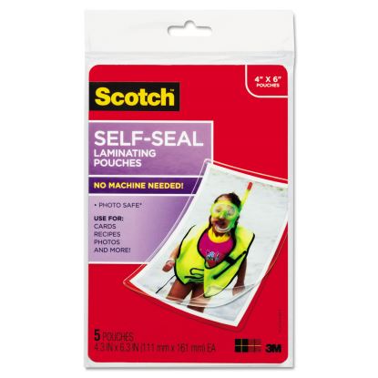 Self-Sealing Laminating Pouches, 9.5 mil, 4.38" x 6.38", Gloss Clear, 5/Pack1