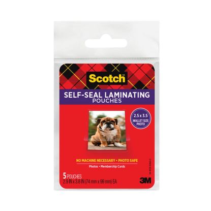 Self-Sealing Laminating Pouches, 9.5 mil, 2.81" x 3.75", Gloss Clear, 5/Pack1