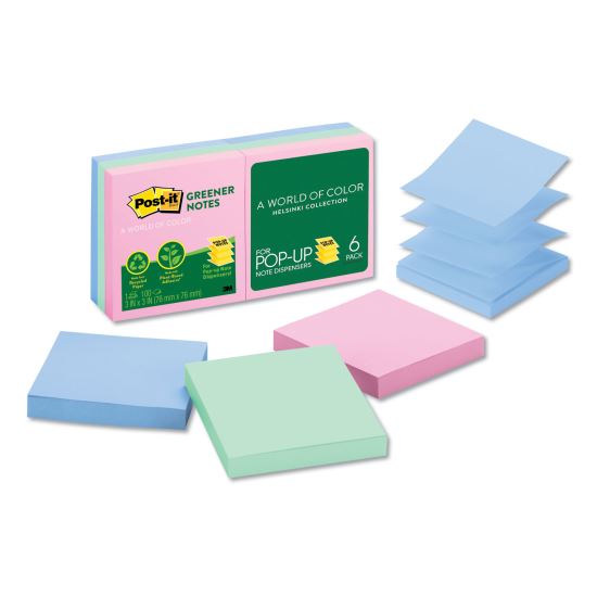 Original Recycled Pop-up Notes, 3" x 3", Sweet Sprinkles Collection Colors, 100 Sheets/Pad, 6 Pads/Pack1