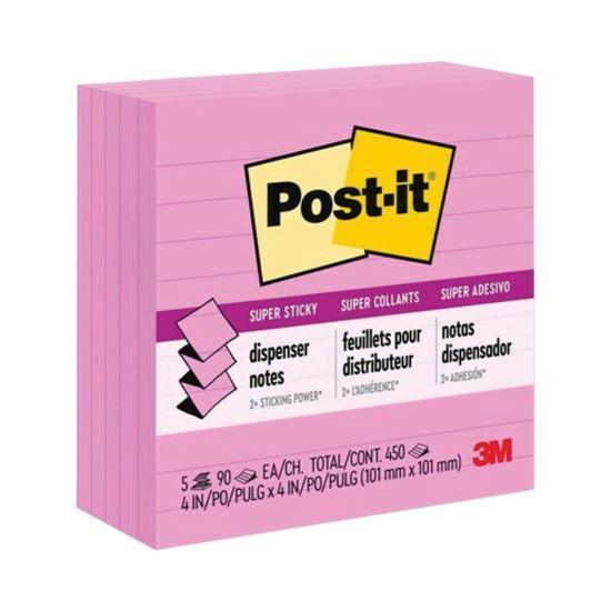 Pop-up Notes Refill, Note Ruled, 4" x 4", Neon Pink, 90 Sheets/Pad, 5 Pads/Pack1