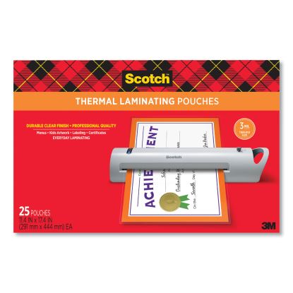 Laminating Pouches, 3 mil, 11.5" x 17.5", Gloss Clear, 25/Pack1
