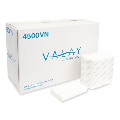 Valay Interfolded Napkins, 2-Ply, 6.5 x 8.25, White, 500/Pack, 12 Packs/Carton1