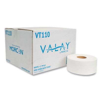 Valay Mini Jumbo Bath Tissue, Septic Safe, 2-Ply, White, 750 ft, 12 Rolls/Carton1