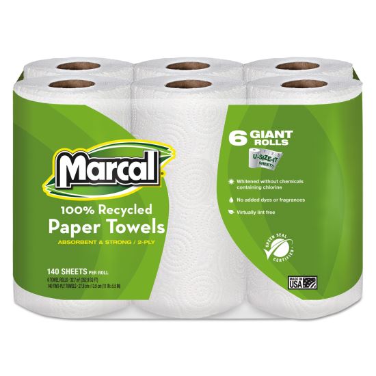 100% Premium Recycled Kitchen Roll Towels, 2-Ply, 5 1/2 x 11, 140/Roll, 24 Rolls/Carton1