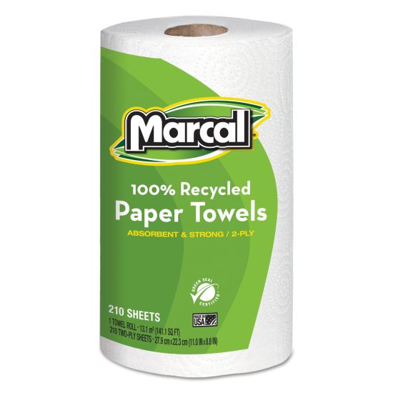 100% Premium Recycled Kitchen Roll Towels, 2-Ply, 11 x 8.8, White, 210 Sheets, 12 Rolls/Carton1