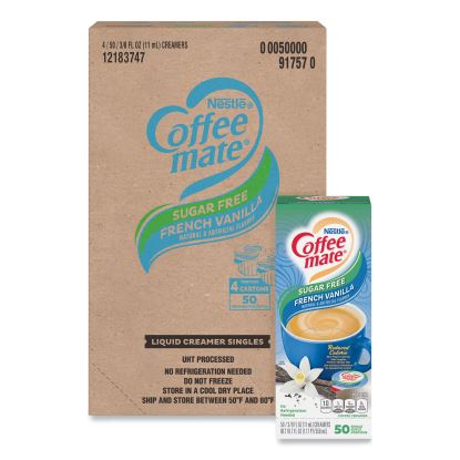 Liquid Coffee Creamer, Sugar Free French Vanilla, 0.38 oz Mini Cups, 50/Box, 4 Boxes/Carton, 200 Total/Carton1